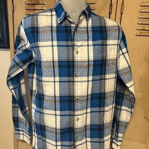Wrangler Mens Blue/Black Plaid ButtonUp Long Sleeve Shirt Flex Comfort Cotton S